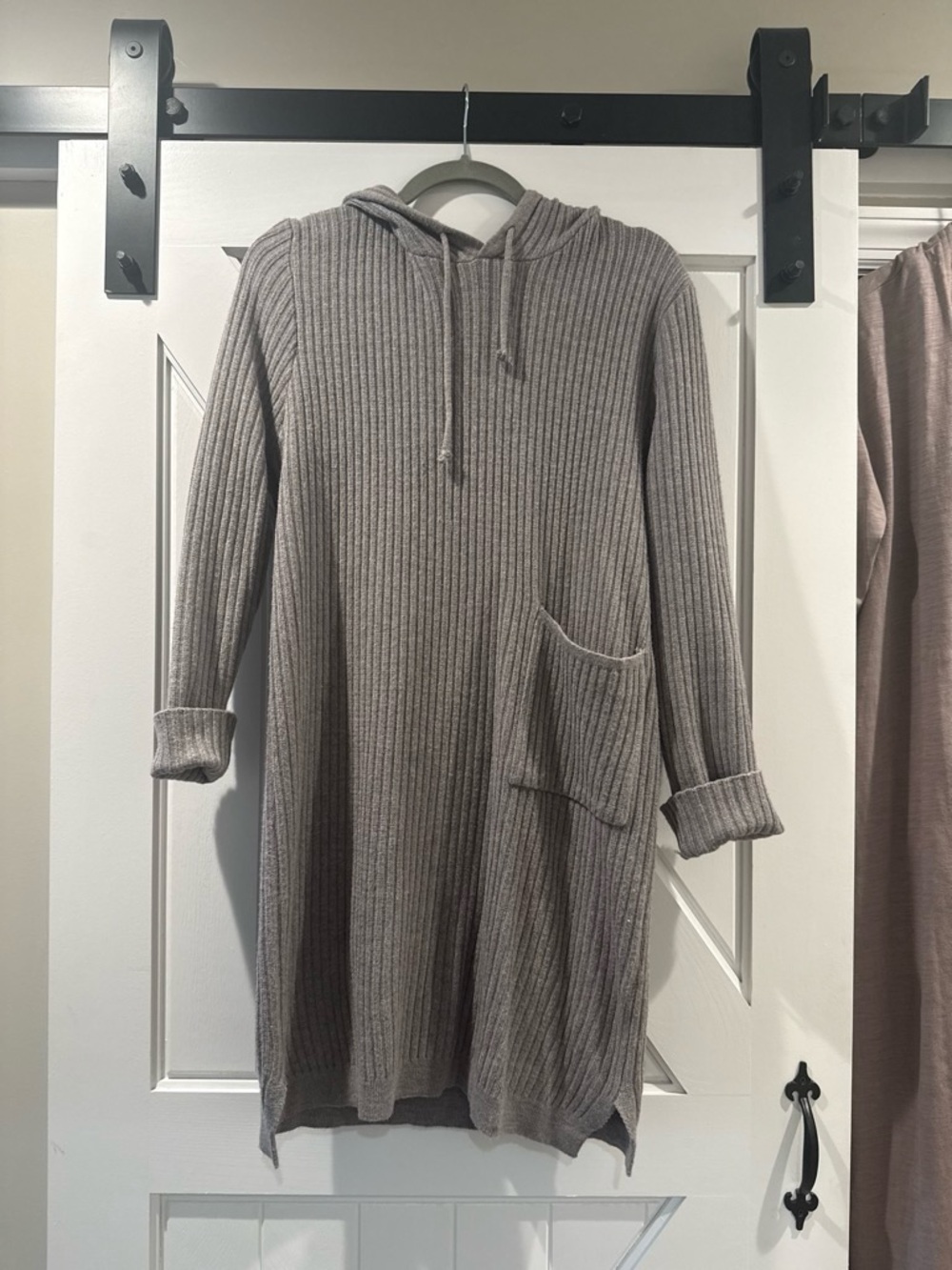 Ribbed Hooded Knit Dress in grey